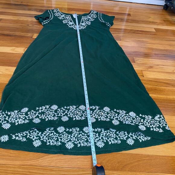Soft Surroundings Boho Nightgown Maxi Dress Sequin Embroidered Green White Sz M - Picture 4 of 10